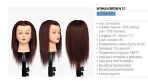 CABEZA DE MANIQUI WOMAN BROWN 30% ANIMAL + 70% HUMANO, 20-30CM (SOPORTE INCLUIDO)  (43469)