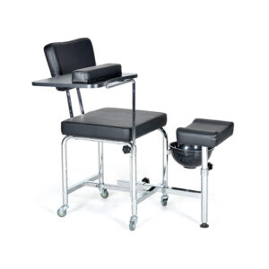 Taburete pedicura/manicura Negro SAKURA con reposapies y bol multiuso