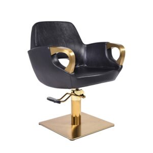 Sillon GOLD Negro NG3 con Pie cuadrado plano Dorado y Bomba Hid. Dorada